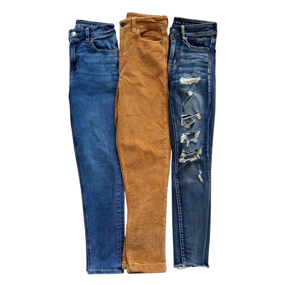 American Eagle Women‎ Lot Mom Jeans Corduroy Pants Bundle Size 0 High Rise